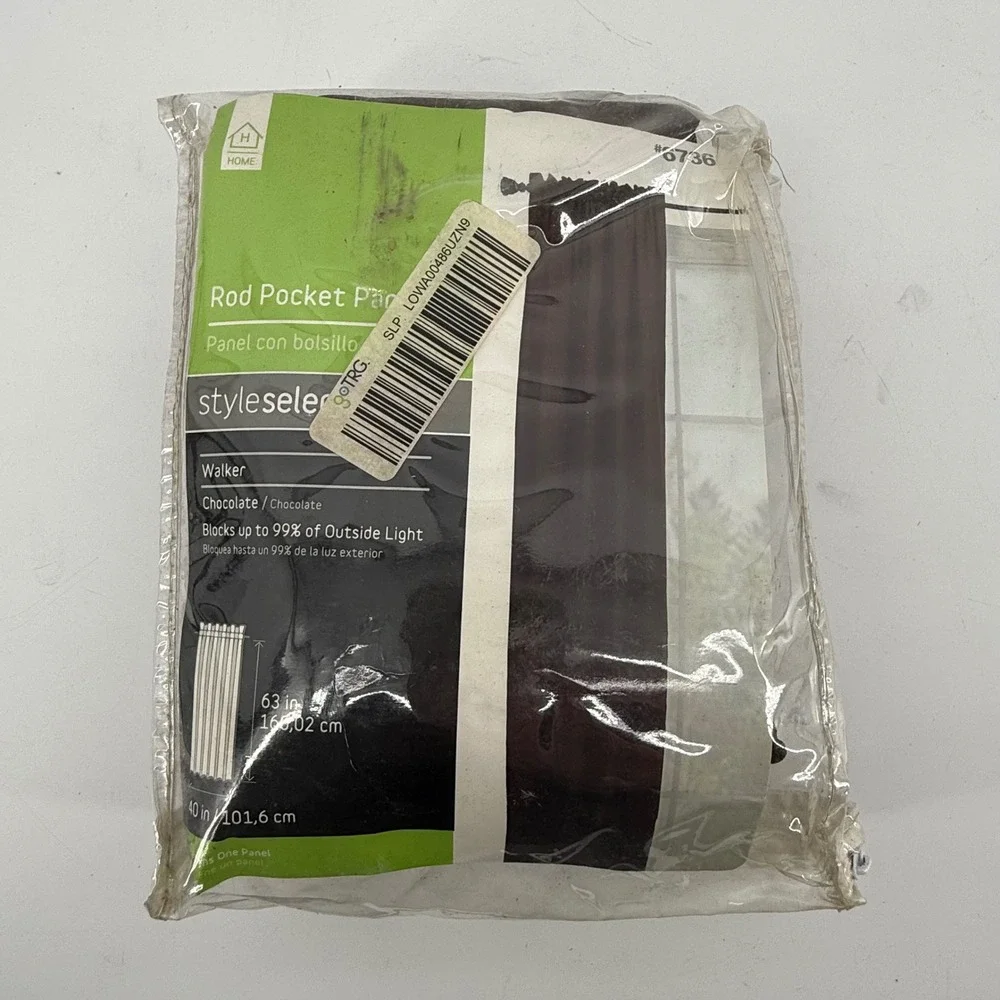Style Selections Walker Chocolate Brown Rod Pocket Blackout Curtain Panel 40x63